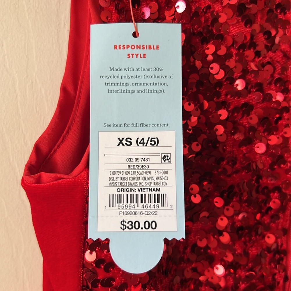 NWT Cat & Jack Girls Red Sequined dress Sz XS 4/5. - Picture 6 of 8